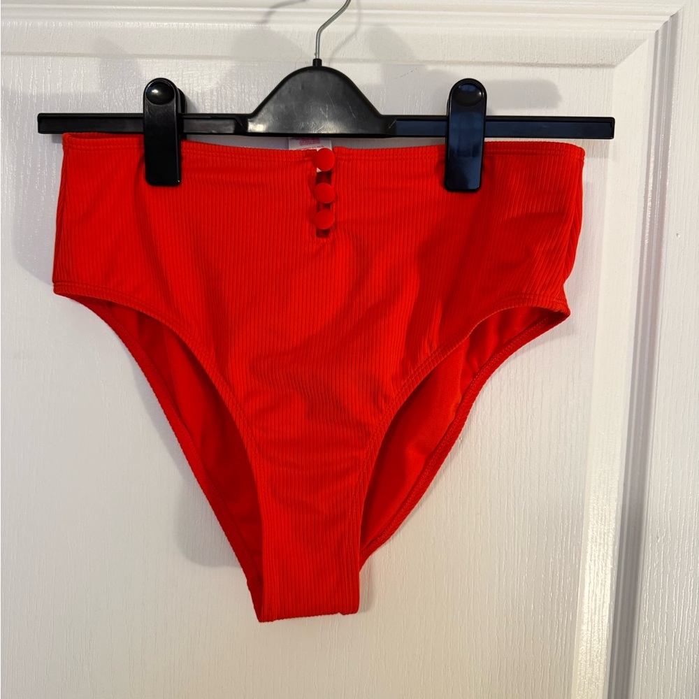 Xhilaration Red Orange High Waisted Ribbed Button-Front Bikini Bottoms Size L